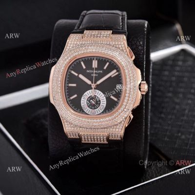 Japan Grade Patek Philippe Nautilus Chronograph Watches Rose Gold Diamond Case